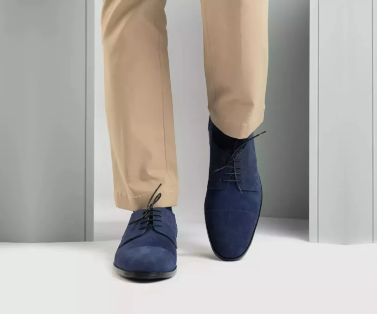 Attorney Derby Midnight Blue Suede Leather Shoes Handcrafted Men's Footwear — Complete Pair Presentation