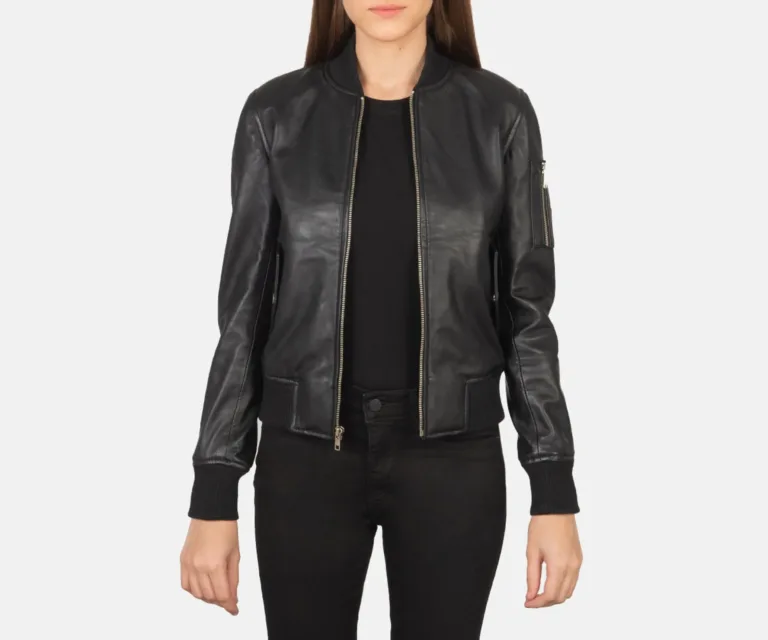 Ava Ma-1 Black Leather Bomber Jacket Luxury Women's Outerwear — Front Silhouette Hero Presentation