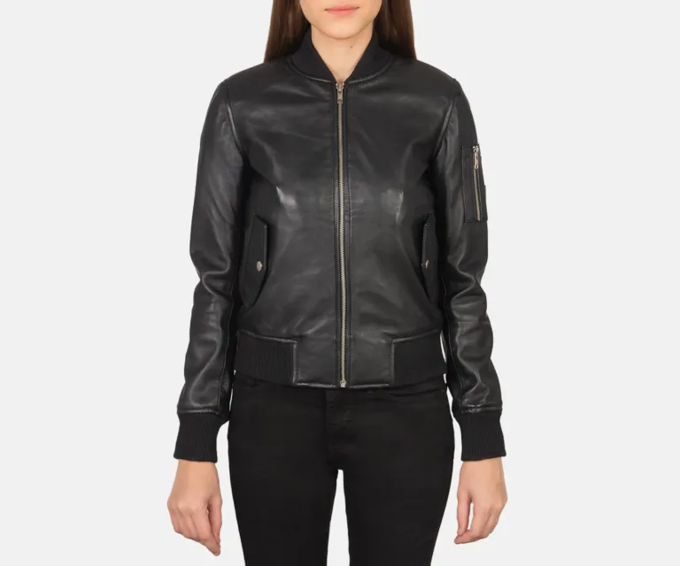 Ava Ma-1 Black Leather Bomber Jacket Luxury Women's Outerwear — Rear Profile & Tailored Seaming