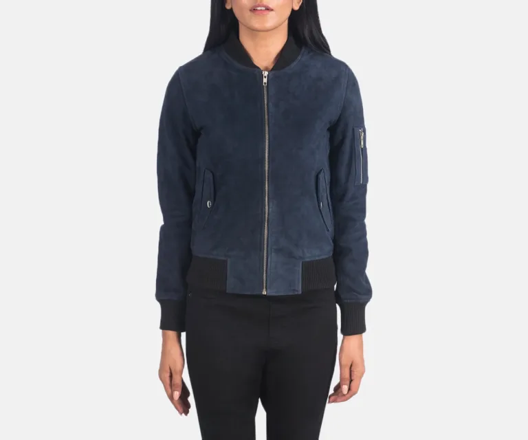 Ava Ma-1 Blue Suede Bomber Jacket Luxury Women's Outerwear — Rear Profile & Tailored Seaming