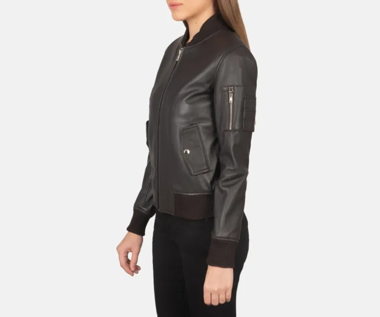 Ava Ma-1 Brown Leather Bomber Jacket Luxury Women's Outerwear — Three-Quarter Editorial Perspective