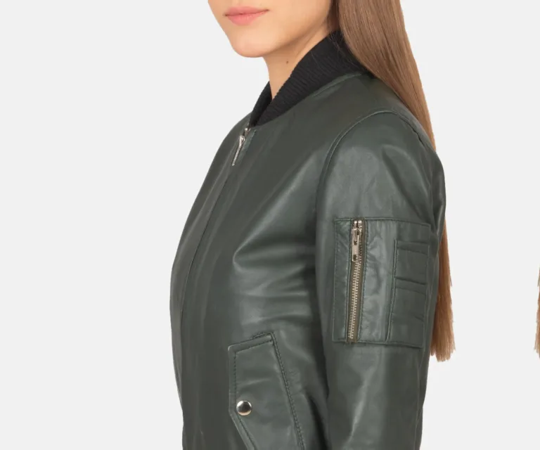 Ava Ma-1 Green Leather Bomber Jacket Luxury Women's Outerwear — Full-Length Silhouette & Drape