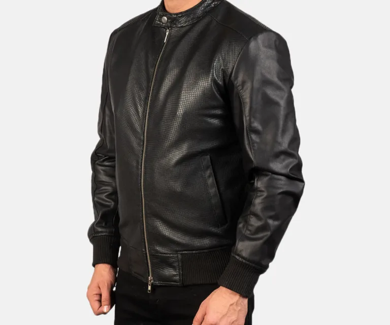 Avan Black Leather Bomber Jacket — view 2