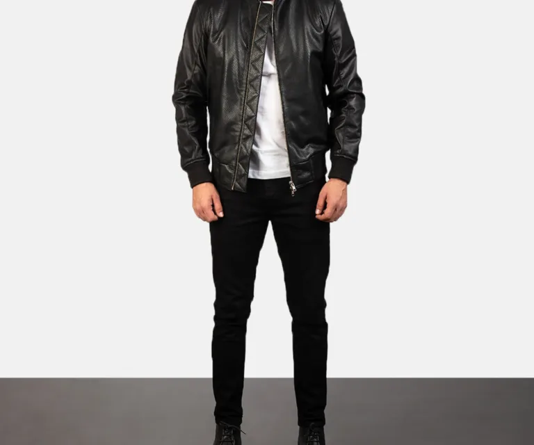 Avan Black Leather Bomber Jacket — view 3