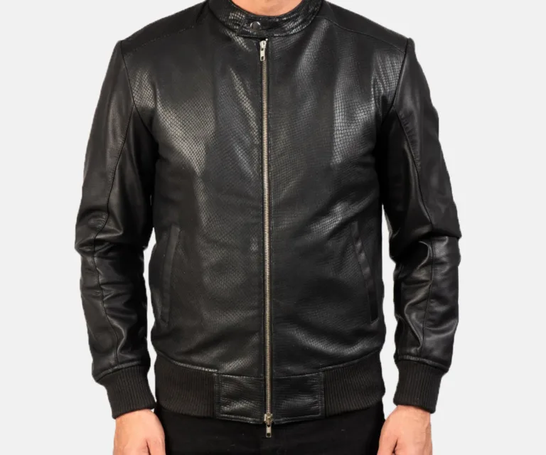 Avan Black Leather Bomber Jacket — view 4