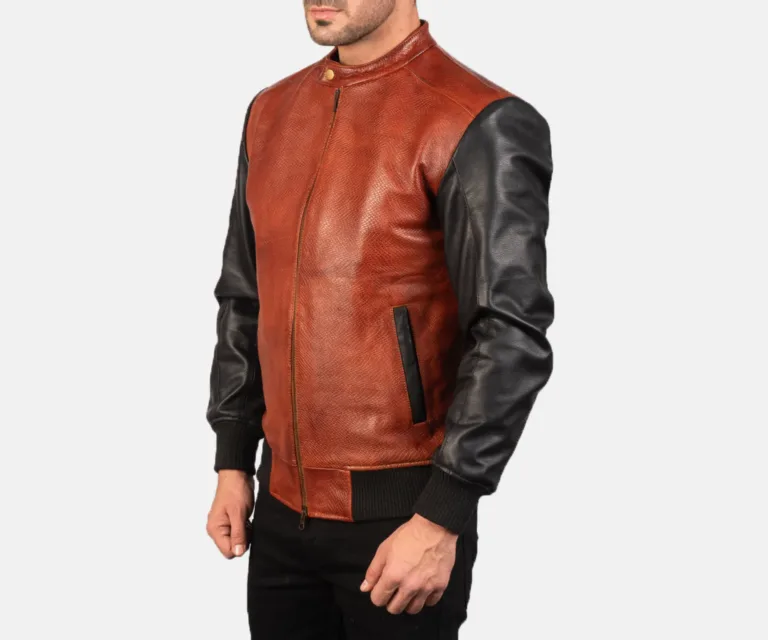 Avan Black & Maroon Leather Bomber Jacket — view 2