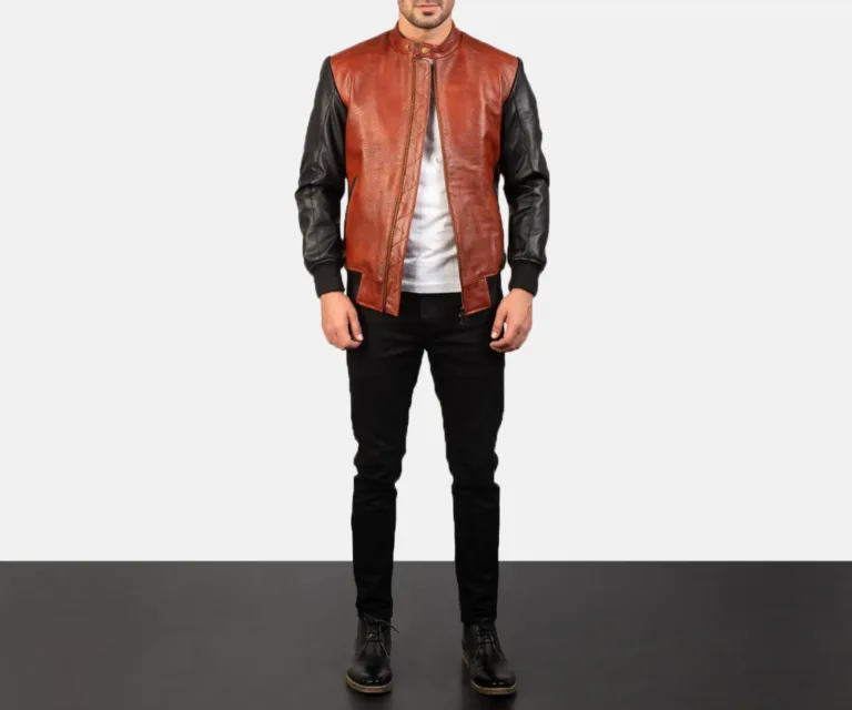 Avan Black & Maroon Leather Bomber Jacket — view 3
