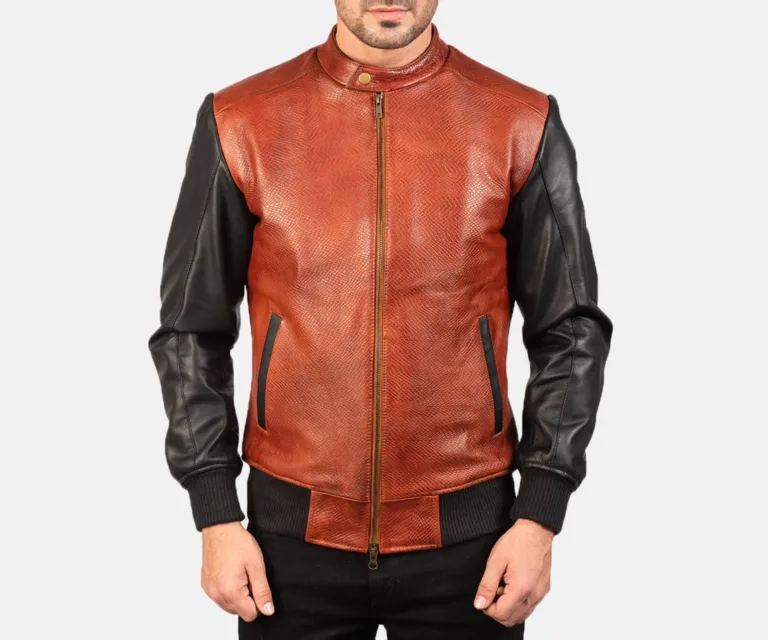 Avan Black & Maroon Leather Bomber Jacket — view 4