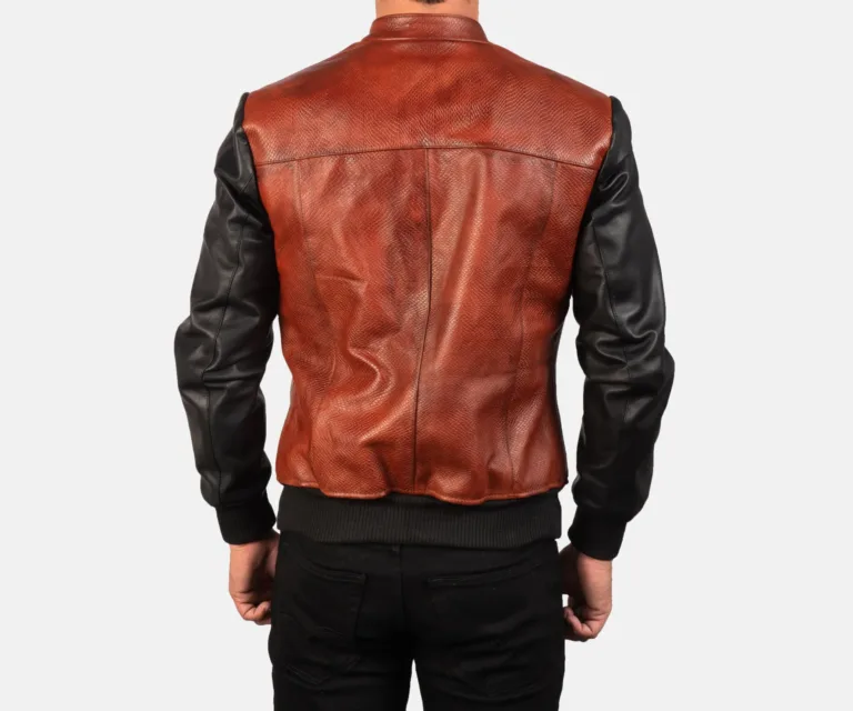 Avan Black & Maroon Leather Bomber Jacket — view 5
