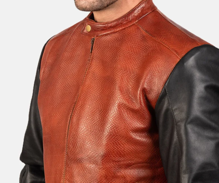 Avan Black & Maroon Leather Bomber Jacket — view 6