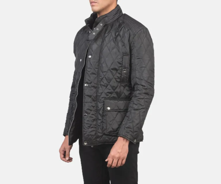 Barry Quilted Black Windbreaker Jacket — Front Open Hero Presentation