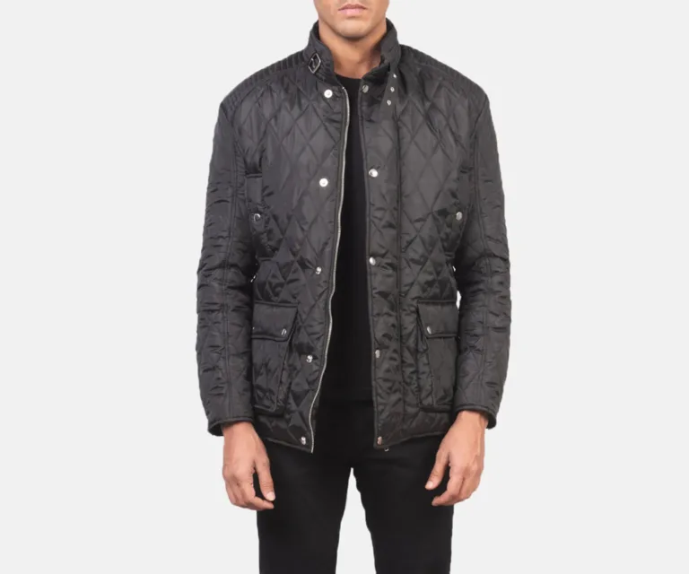 Barry Quilted Black Windbreaker Jacket — Quarter Angle Profile & Contoured Sleeve Detail