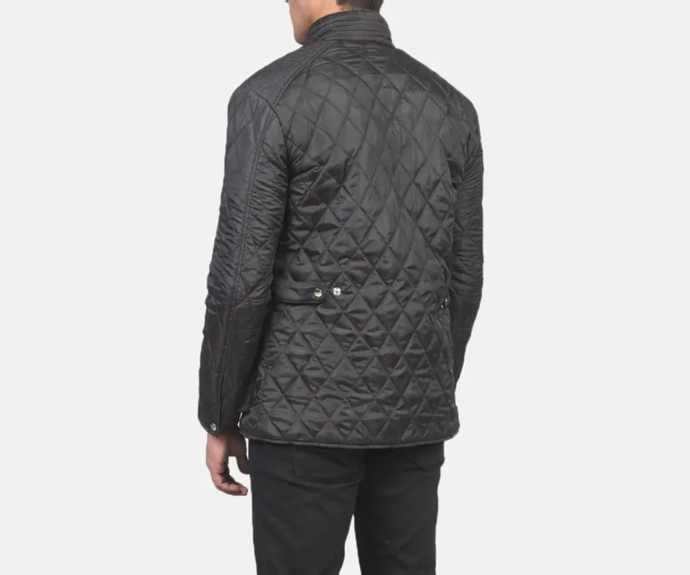 Barry Quilted Black Windbreaker Jacket — Rear Back View & Tailored Hemline
