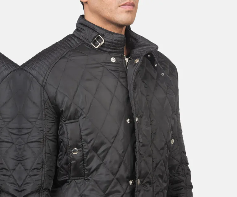 Barry Quilted Black Windbreaker Jacket — Macro Detail Texture, Stitching & Hardware