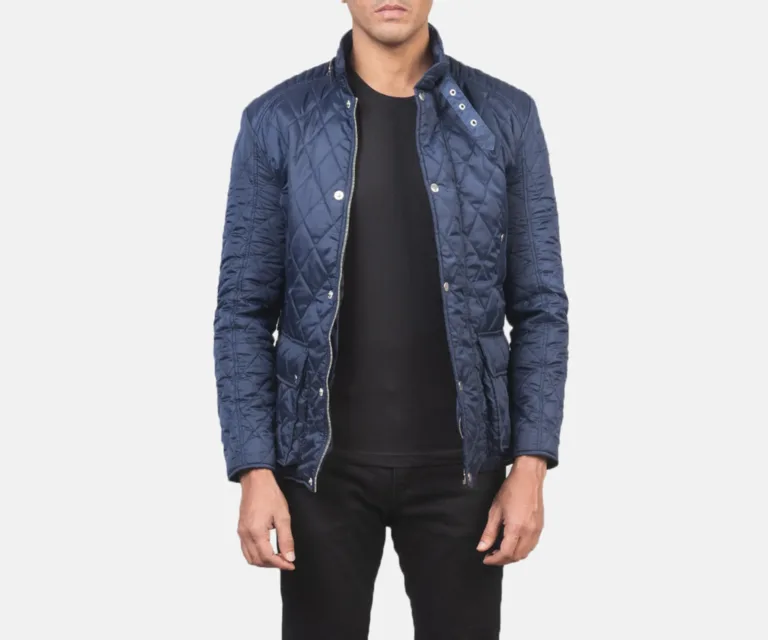 Barry Quilted Blue Windbreaker Jacket — Front Open Hero Presentation