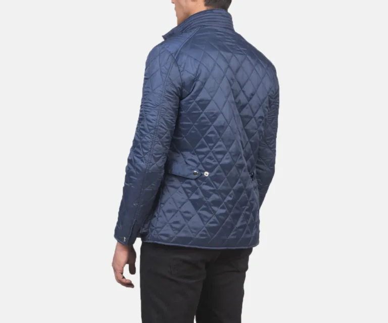 Barry Quilted Blue Windbreaker Jacket — Rear Back View & Tailored Hemline