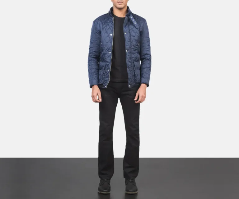 Barry Quilted Blue Windbreaker Jacket — Full-Length Model Editorial Presentation