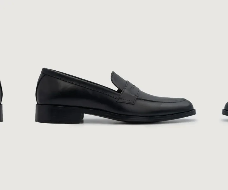 Baxton Black Leather Loafers Handcrafted Men's Footwear — Three-Quarter Perspective