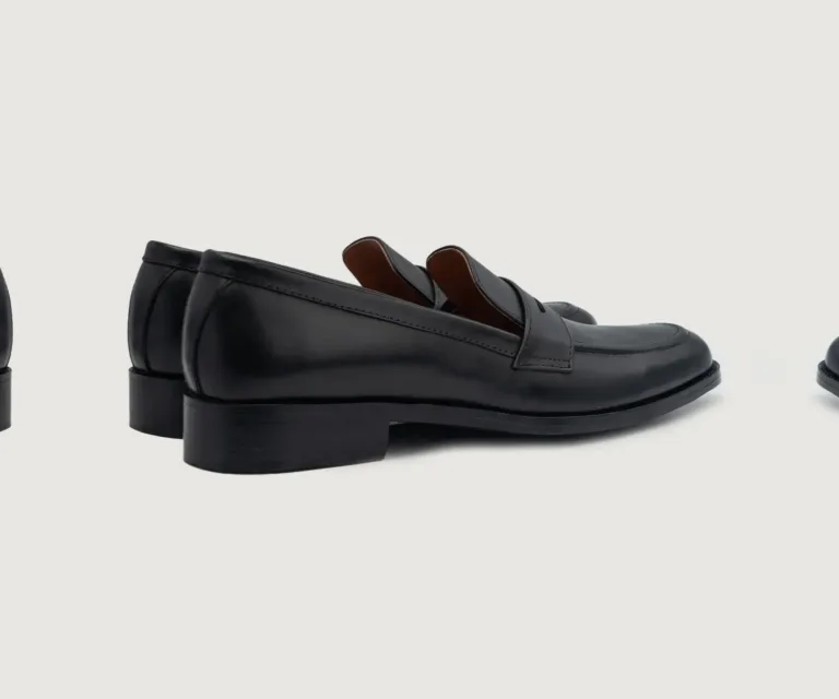 Baxton Black Leather Loafers Handcrafted Men's Footwear — Heel Counter & Rear View