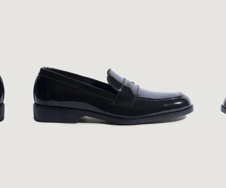Baxton Black Patent Leather Loafers Handcrafted Men's Footwear — Three-Quarter Perspective