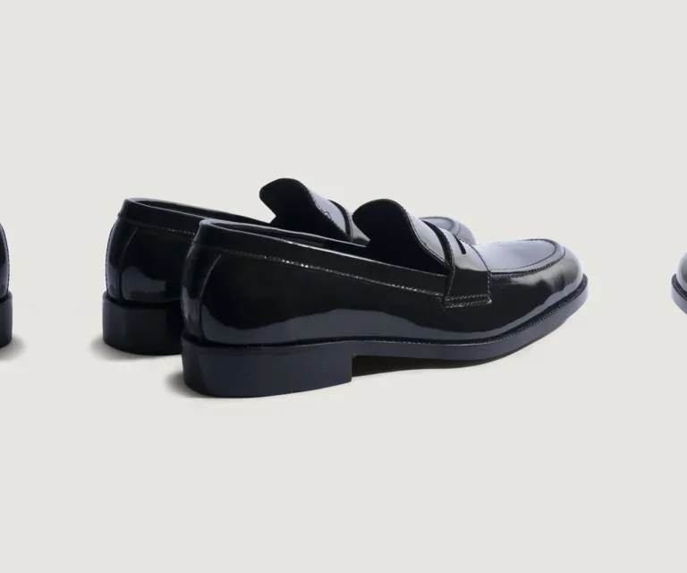 Baxton Black Patent Leather Loafers Handcrafted Men's Footwear — Heel Counter & Rear View