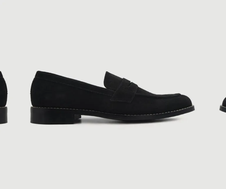 Baxton Black Suede Leather Loafers Handcrafted Men's Footwear — Three-Quarter Perspective