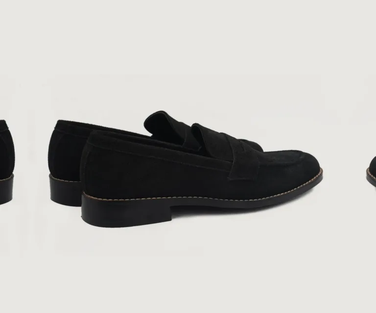 Baxton Black Suede Leather Loafers Handcrafted Men's Footwear — Toe Cap & Vamp Detail
