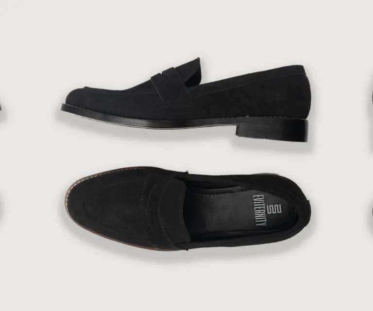 Baxton Black Suede Leather Loafers Handcrafted Men's Footwear — Heel Counter & Rear View