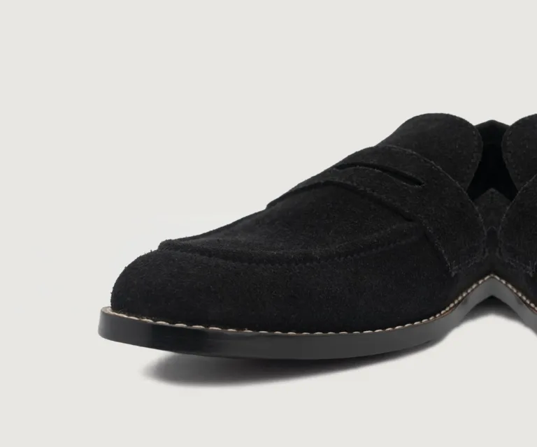 Baxton Black Suede Leather Loafers Handcrafted Men's Footwear — Outsole Tread & Seam Craftsmanship