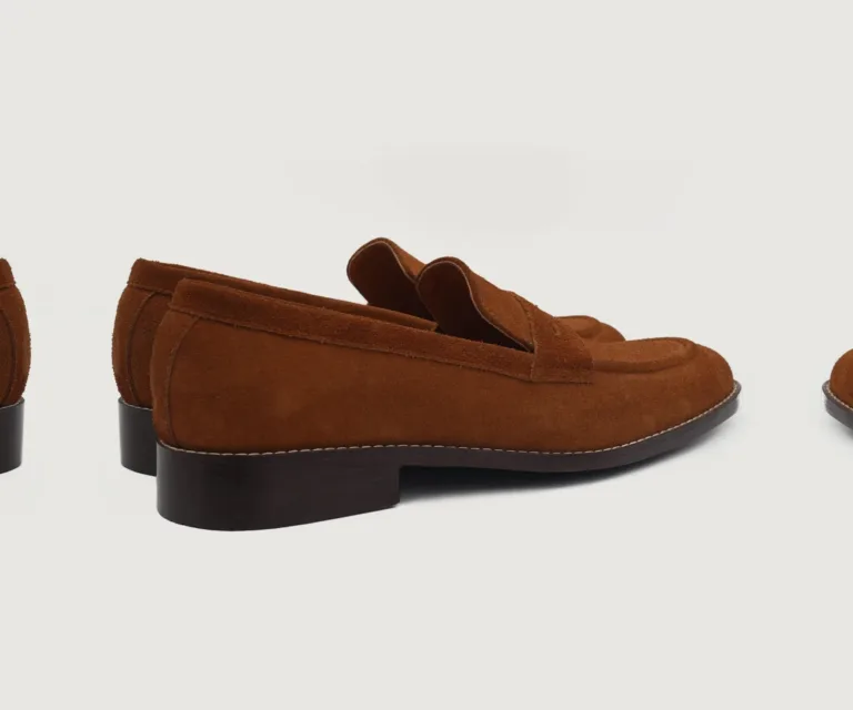 Baxton Brown Suede Leather Loafers Handcrafted Men's Footwear — Heel Counter & Rear View