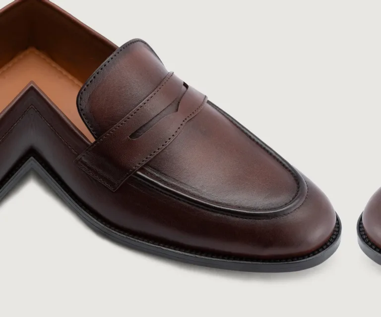 Baxton Burnished Brown Leather Loafers Handcrafted Men's Footwear — Outsole Tread & Seam Craftsmanship