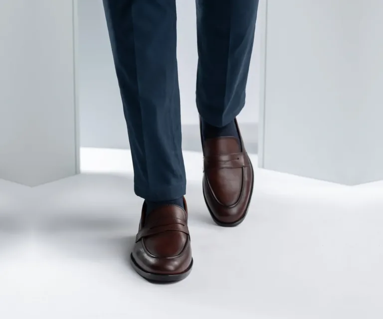 Baxton Burnished Brown Leather Loafers Handcrafted Men's Footwear — Complete Pair Presentation