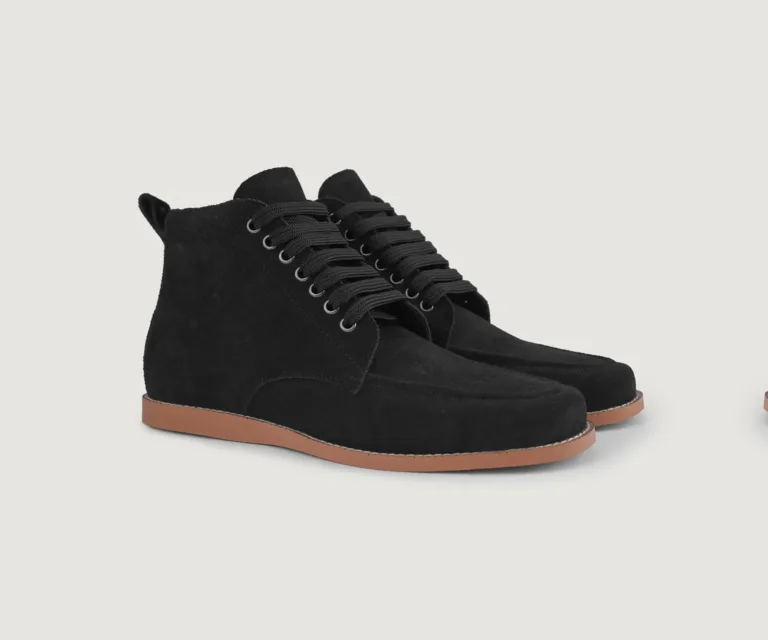 Bearman Moc Toe Black Suede Boots Handcrafted Men's Footwear — Lateral Profile Hero View