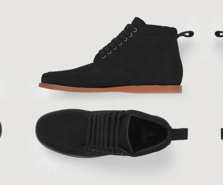 Bearman Moc Toe Black Suede Boots Handcrafted Men's Footwear — Toe Cap & Vamp Detail