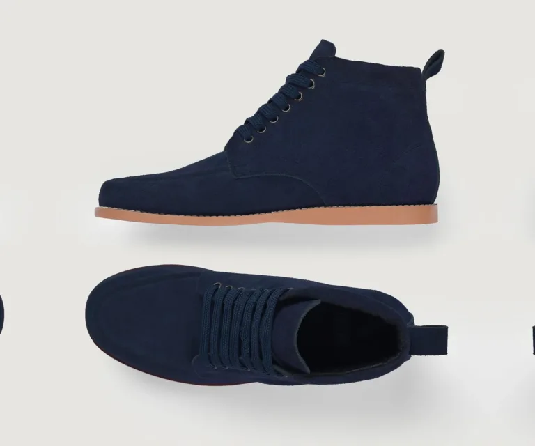 Bearman Moc Toe Blue Suede Boots Handcrafted Men's Footwear — Toe Cap & Vamp Detail