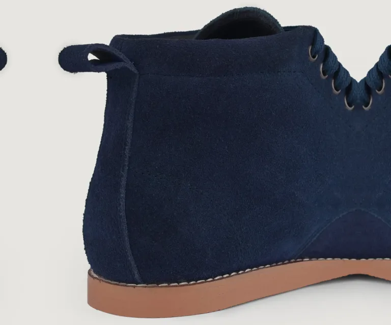 Bearman Moc Toe Blue Suede Boots Handcrafted Men's Footwear — Heel Counter & Rear View