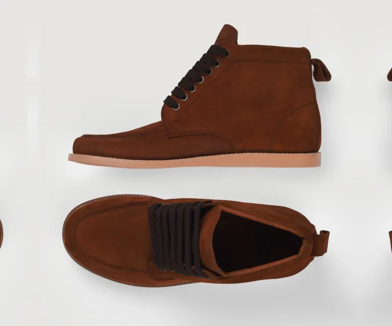 Bearman Moc Toe Brown Suede Boots Handcrafted Men's Footwear — Toe Cap & Vamp Detail