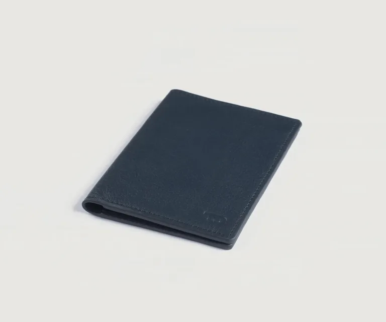 Bernardi Blue Leather Travel Wallet Luxury Handcrafted Leather Accessory / Gift — Macro Leather Texture & Precision Stitching
