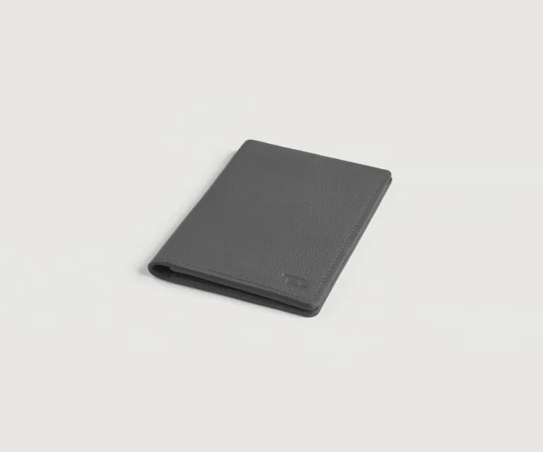 Bernardi Grey Leather Travel Wallet Luxury Handcrafted Leather Accessory / Gift — Macro Leather Texture & Precision Stitching