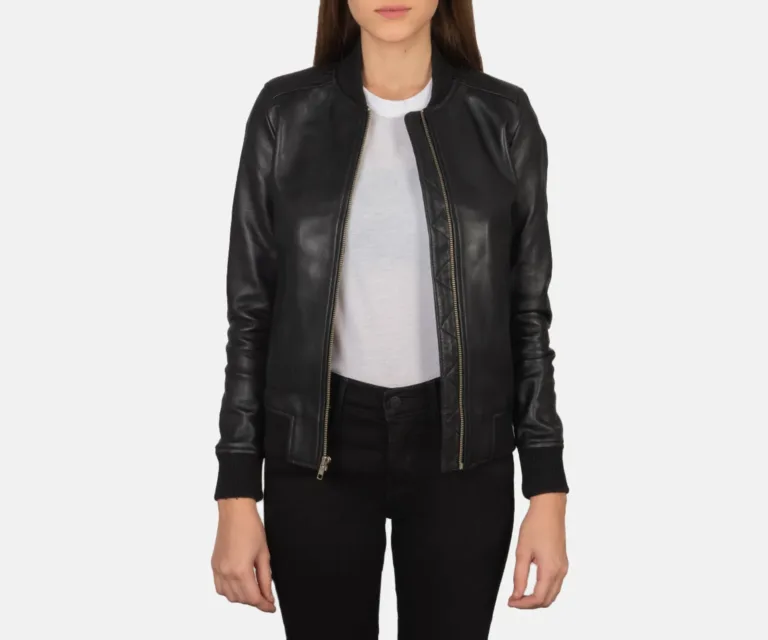 Bliss Black Leather Bomber Jacket Luxury Women's Outerwear — Front Silhouette Hero Presentation