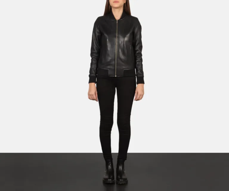 Bliss Black Leather Bomber Jacket Luxury Women's Outerwear — Collar & Ribbed Trim Architecture