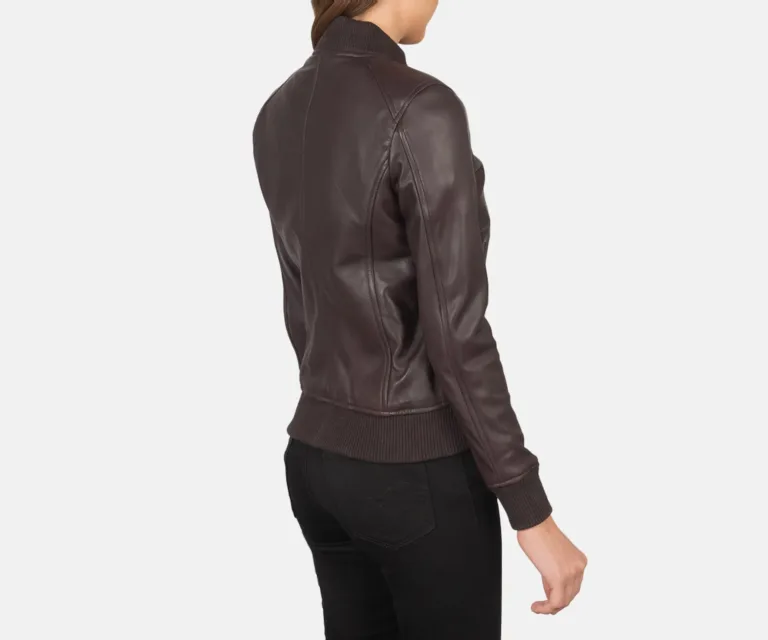 Bliss Maroon Leather Bomber Jacket Luxury Women's Outerwear — Macro Hardware & Leather Grain
