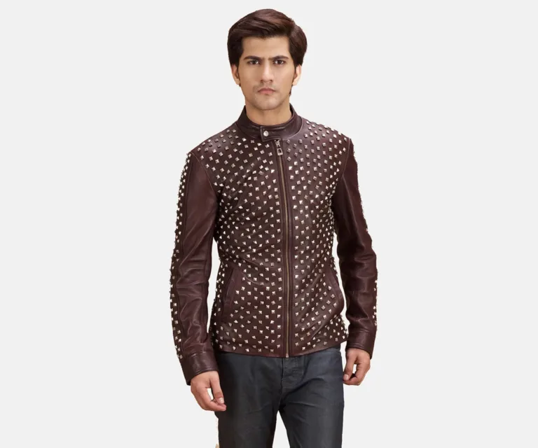 Blix Bono Maroon Leather Biker Jacket — Front Open Hero Presentation