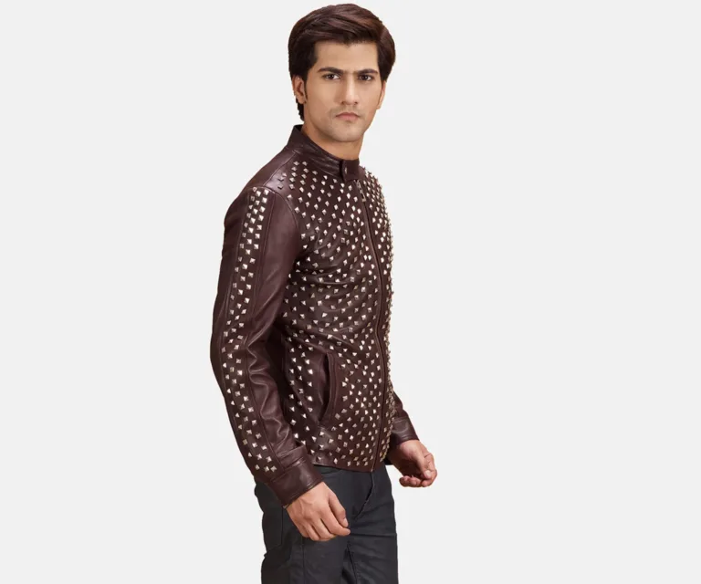 Blix Bono Maroon Leather Biker Jacket — Macro Detail Texture, Stitching & Hardware