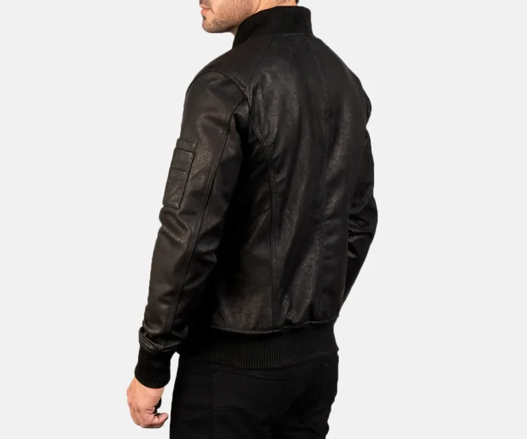 Bomia MA-1 Distressed Black Leather Bomber Jacket — view 5