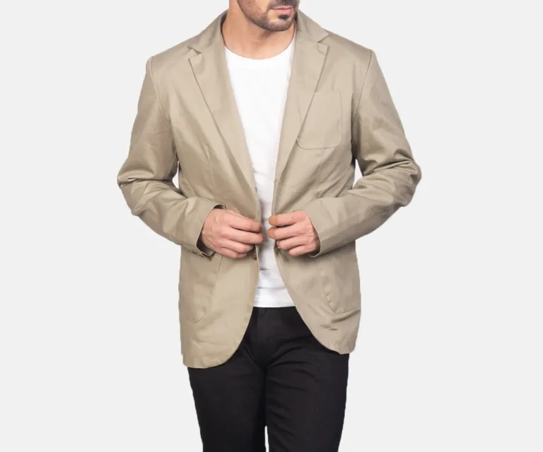 Borges Beige Blazer — Quarter Angle Profile & Contoured Sleeve Detail