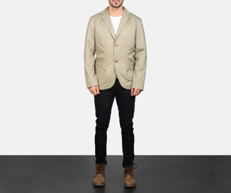 Borges Beige Blazer — Front Lapel Closure & Button Detail