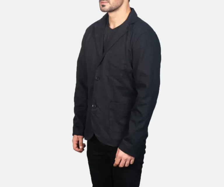 Borges Black Blazer — Quarter Angle Profile & Contoured Sleeve Detail