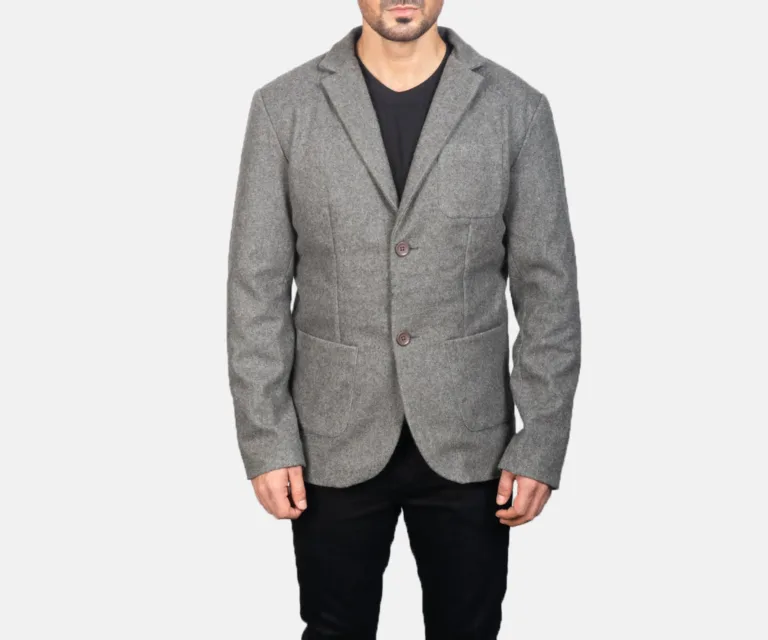 Borges Grey Wool Blazer — Rear Back View & Tailored Vent Hemline