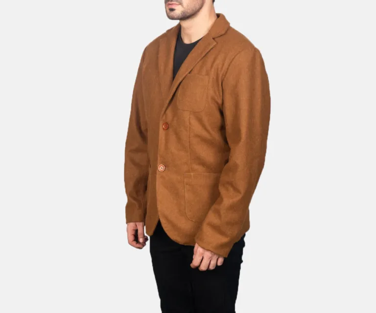 Borges Khaki Wool Blazer — Quarter Angle Profile & Contoured Sleeve Detail